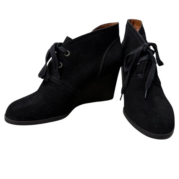 Lucky Brand Womens 9.5 M LK Sway Black Suede Lace-Up Wedges Ankle Booties‎ - Picture 1 of 8